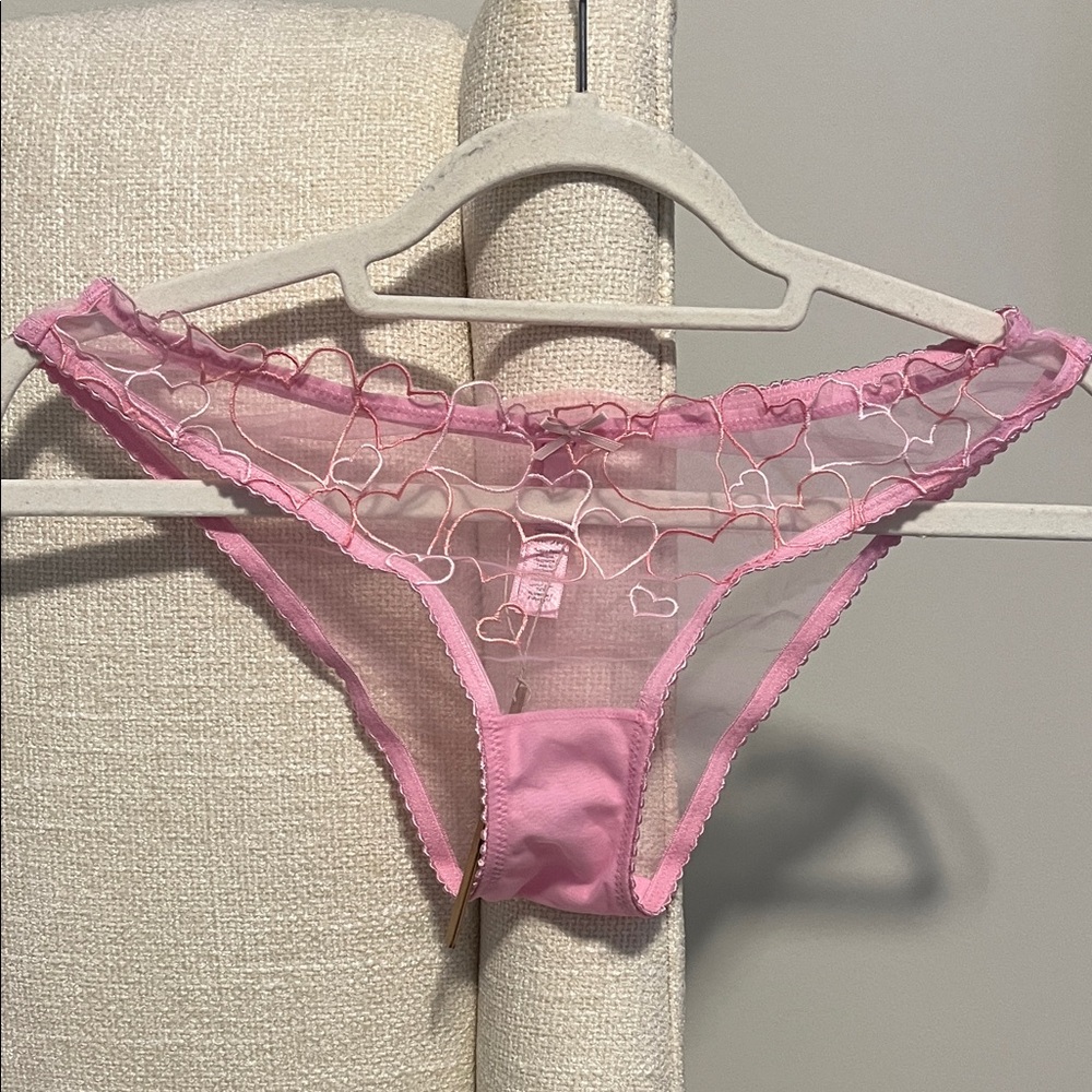 SKIMS Pink Heart Mesh Panties